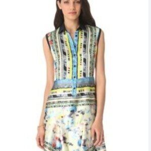 Yigal Azrouel Multicolor Abstract Neon Collared A-Line Shirtdress XS (Orig $450)